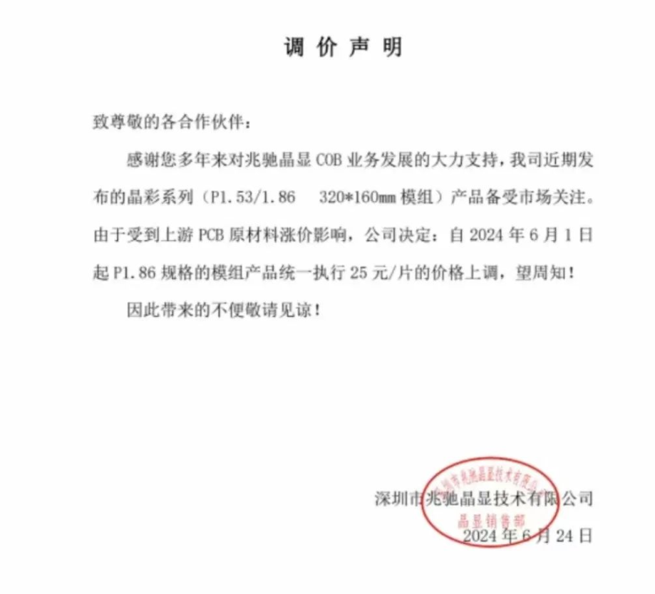 观察 兆驰晶显涨价事件分析；以及2024年小间距LED显示屏COB封装市场预判(图1)